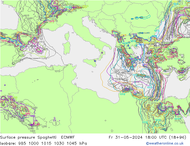 pression de l'air Spaghetti ECMWF ven 31.05.2024 18 UTC