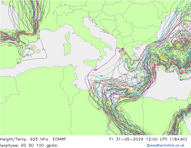 Height/Temp. 925 hPa ECMWF Sex 31.05.2024 12 UTC