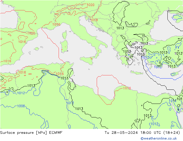 Pressione al suolo ECMWF mar 28.05.2024 18 UTC