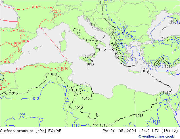 Surface pressure ECMWF We 29.05.2024 12 UTC