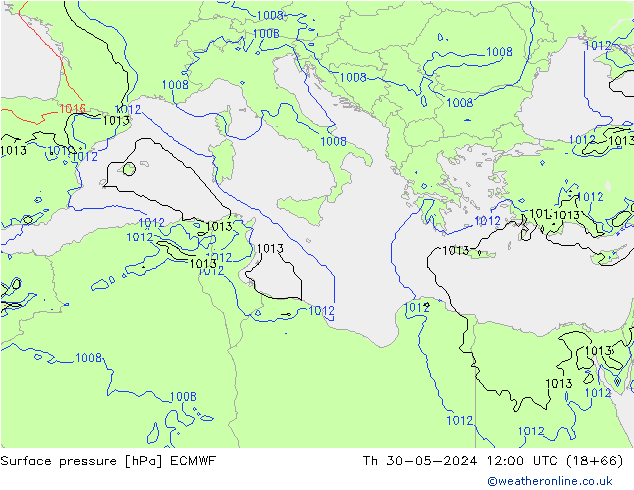 Atmosférický tlak ECMWF Čt 30.05.2024 12 UTC