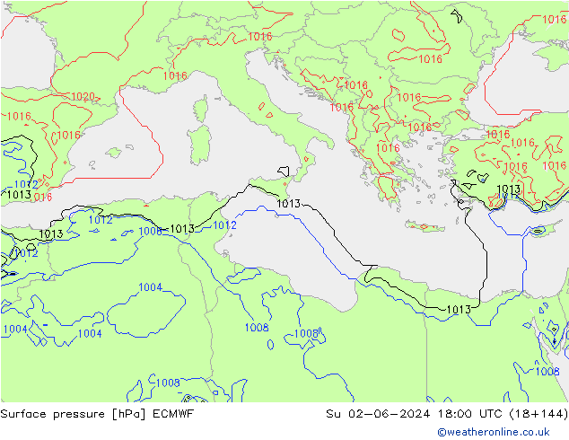 Atmosférický tlak ECMWF Ne 02.06.2024 18 UTC