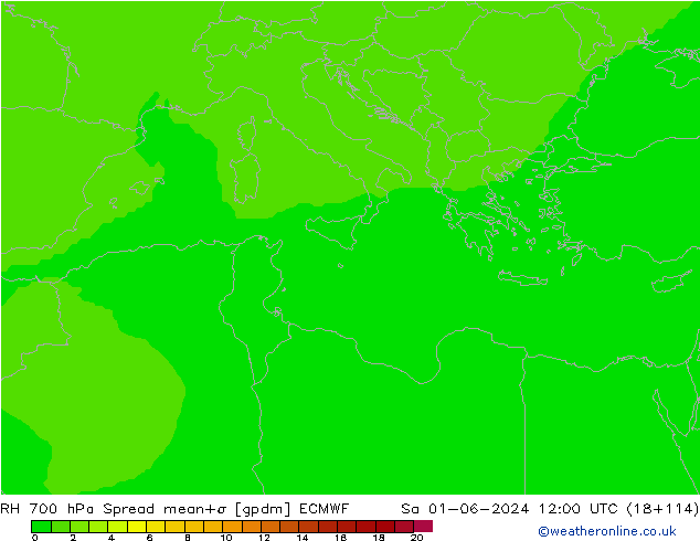 RH 700 hPa Spread ECMWF So 01.06.2024 12 UTC