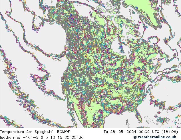 Temperatura 2m Spaghetti ECMWF Ter 28.05.2024 00 UTC