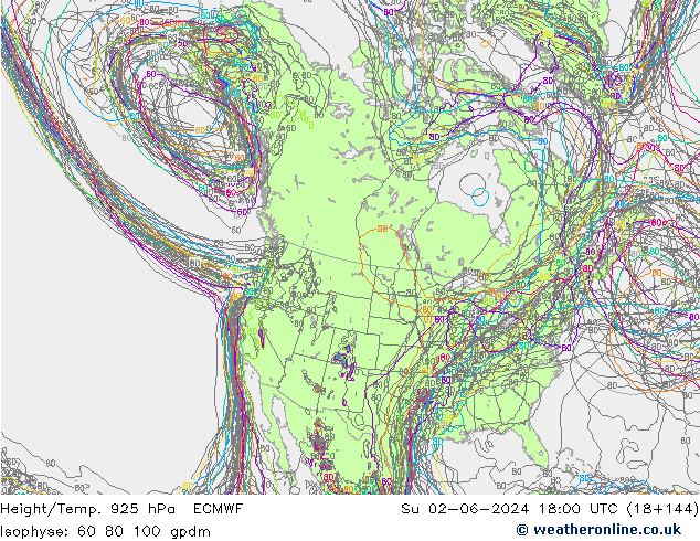 Height/Temp. 925 hPa ECMWF Su 02.06.2024 18 UTC