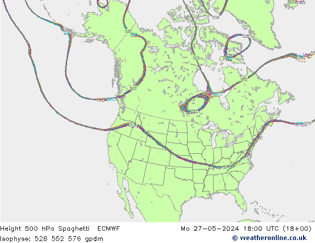 Hoogte 500 hPa Spaghetti ECMWF ma 27.05.2024 18 UTC