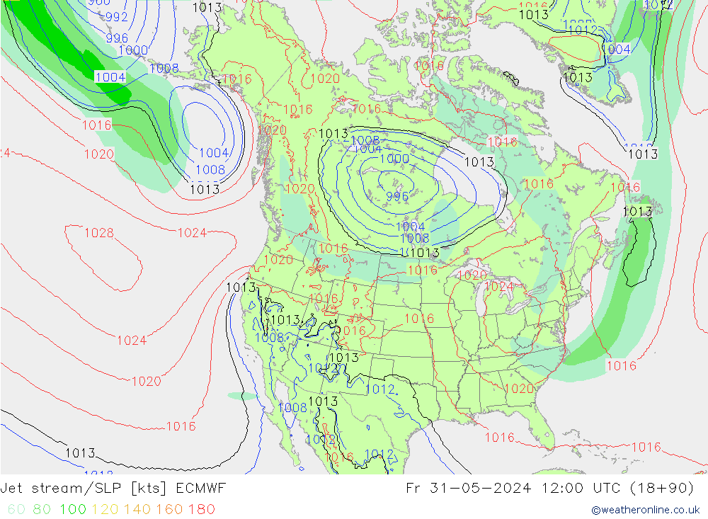 Jet stream/SLP ECMWF Fr 31.05.2024 12 UTC