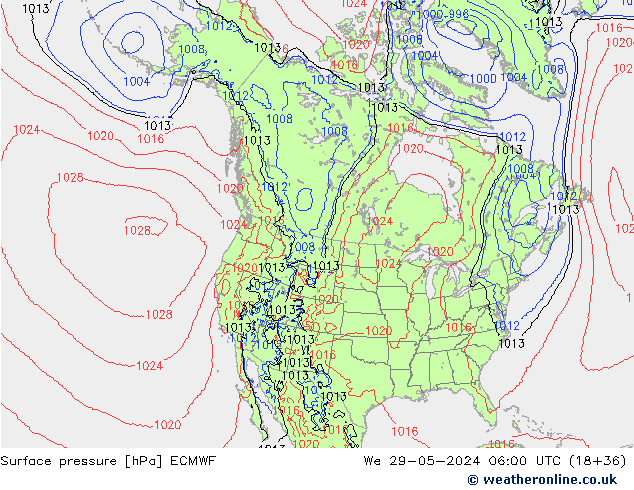 Surface pressure ECMWF We 29.05.2024 06 UTC