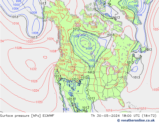 Presión superficial ECMWF jue 30.05.2024 18 UTC