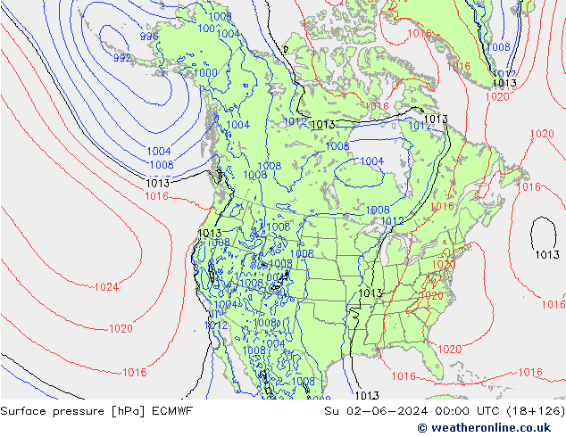 Presión superficial ECMWF dom 02.06.2024 00 UTC