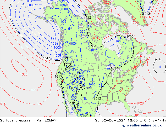 Presión superficial ECMWF dom 02.06.2024 18 UTC