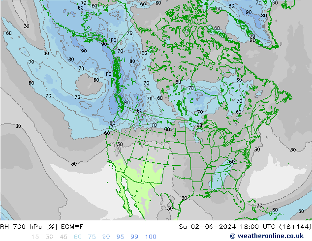 RH 700 hPa ECMWF Su 02.06.2024 18 UTC