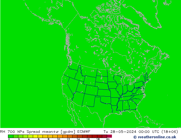 Humidité rel. 700 hPa Spread ECMWF mar 28.05.2024 00 UTC