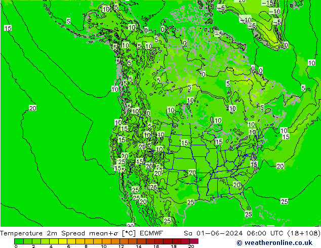 Temperature 2m Spread ECMWF Sa 01.06.2024 06 UTC