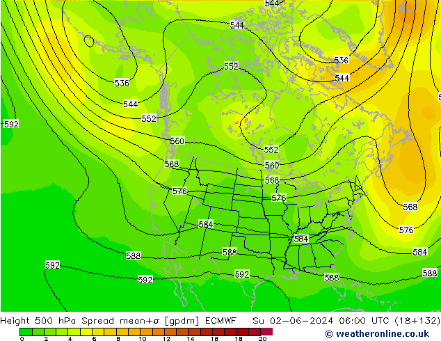 Geop. 500 hPa Spread ECMWF dom 02.06.2024 06 UTC