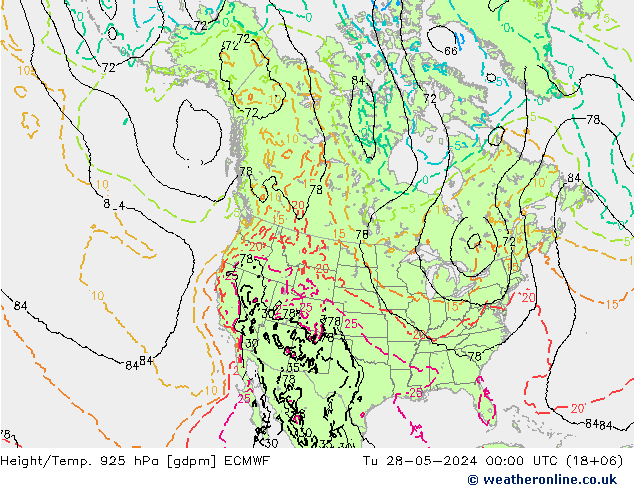 Height/Temp. 925 hPa ECMWF Tu 28.05.2024 00 UTC