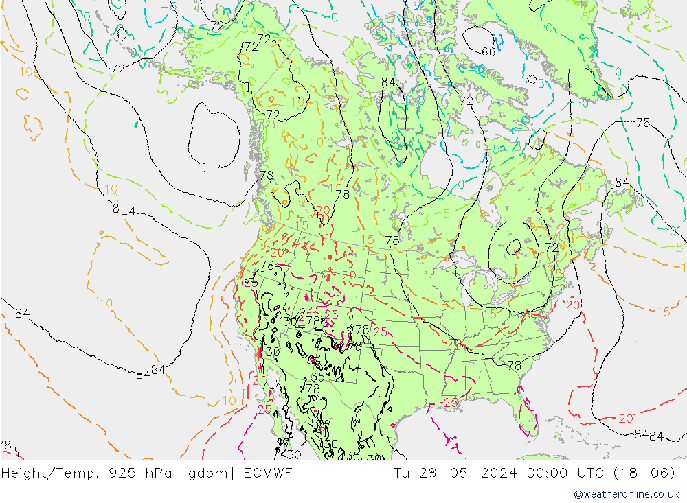 Height/Temp. 925 hPa ECMWF  28.05.2024 00 UTC