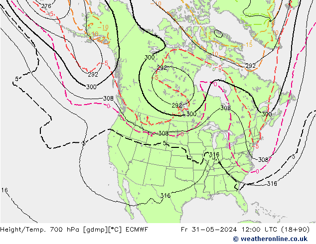 Hoogte/Temp. 700 hPa ECMWF vr 31.05.2024 12 UTC