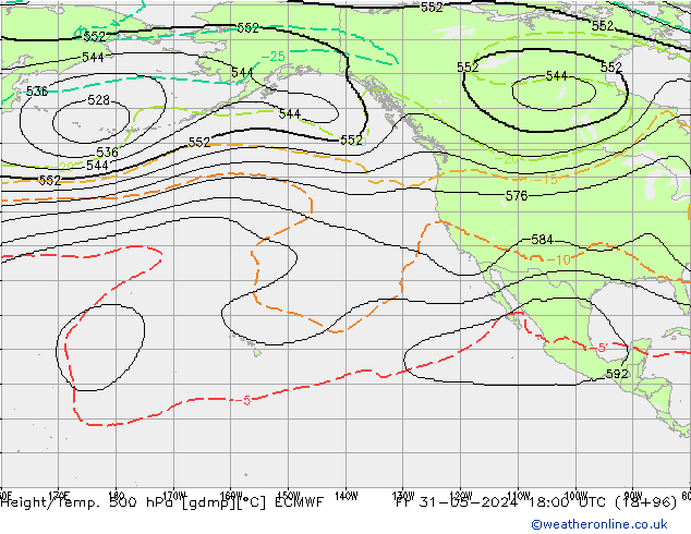 Height/Temp. 500 hPa ECMWF pt. 31.05.2024 18 UTC