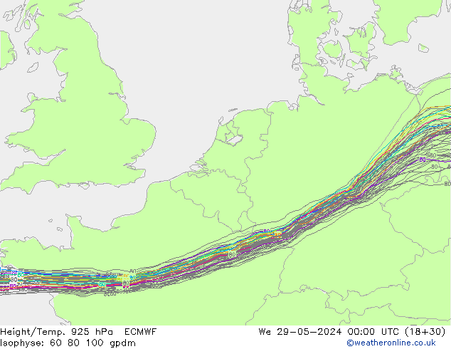 Height/Temp. 925 hPa ECMWF śro. 29.05.2024 00 UTC