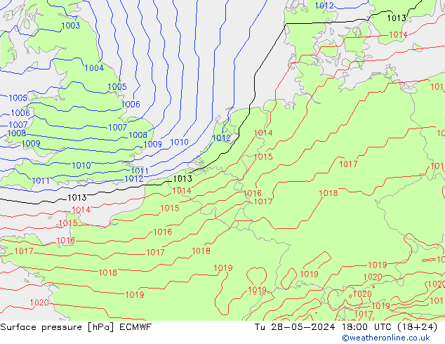 Bodendruck ECMWF Di 28.05.2024 18 UTC