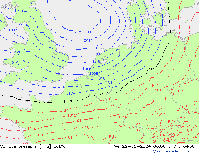 pressão do solo ECMWF Qua 29.05.2024 06 UTC