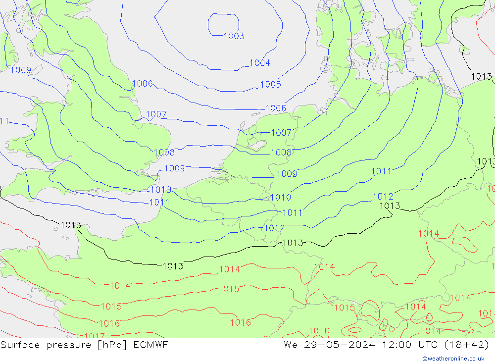 Surface pressure ECMWF We 29.05.2024 12 UTC