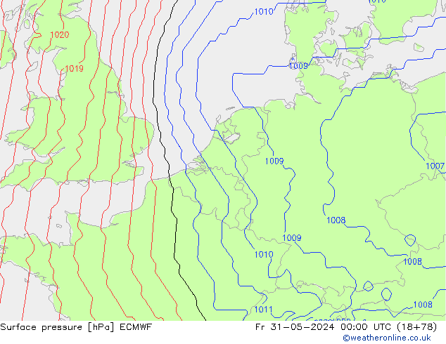 Luchtdruk (Grond) ECMWF vr 31.05.2024 00 UTC