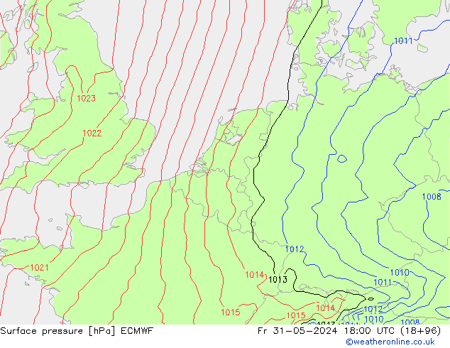 Atmosférický tlak ECMWF Pá 31.05.2024 18 UTC