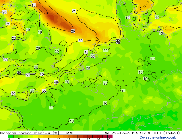 Isotachs Spread ECMWF mer 29.05.2024 00 UTC