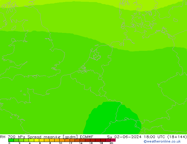 Humidité rel. 700 hPa Spread ECMWF dim 02.06.2024 18 UTC