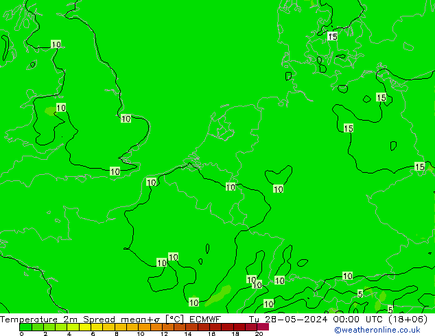 Temperatuurkaart Spread ECMWF di 28.05.2024 00 UTC