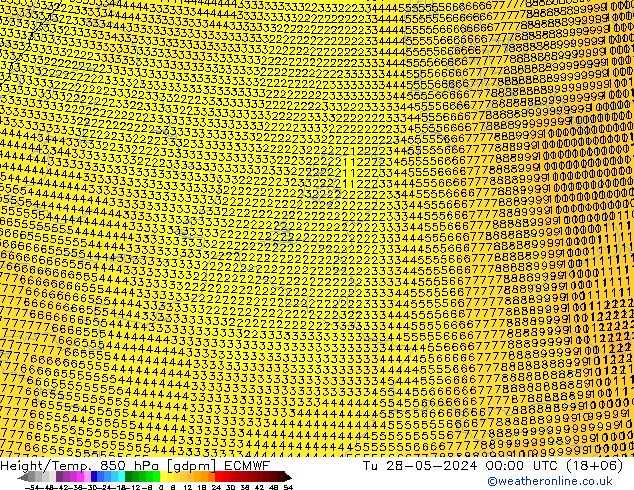Hoogte/Temp. 850 hPa ECMWF di 28.05.2024 00 UTC