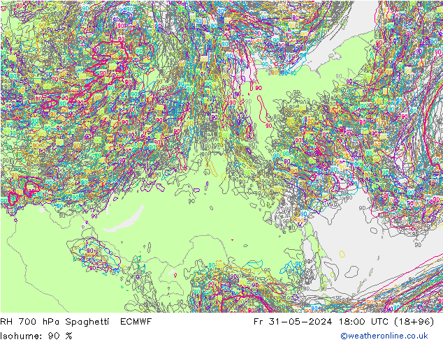 RH 700 hPa Spaghetti ECMWF Fr 31.05.2024 18 UTC