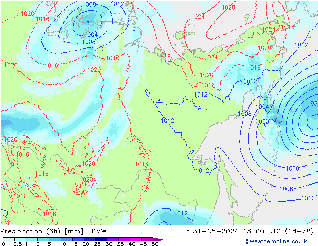 Precipitazione (6h) ECMWF ven 31.05.2024 00 UTC