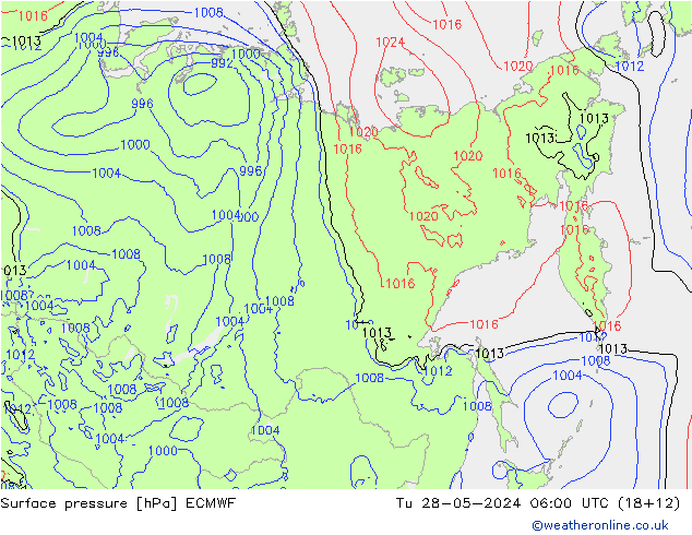 Surface pressure ECMWF Tu 28.05.2024 06 UTC