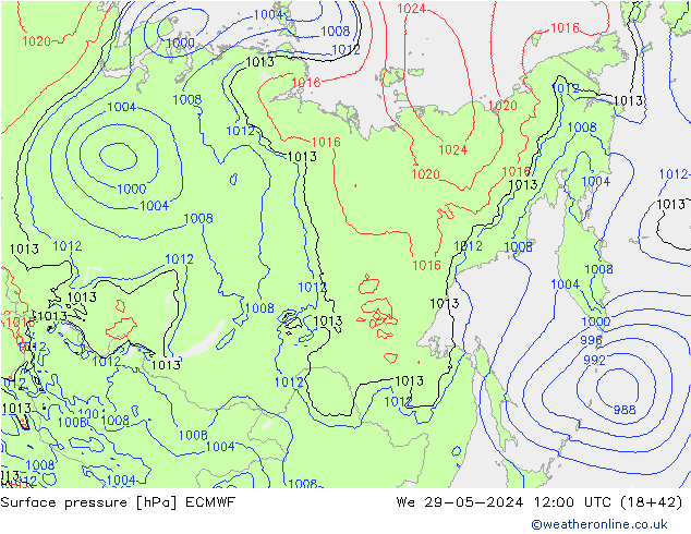 pressão do solo ECMWF Qua 29.05.2024 12 UTC