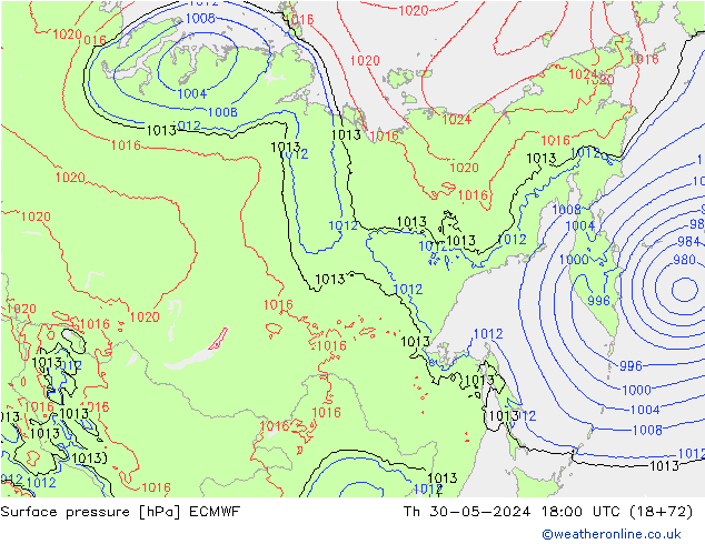 Surface pressure ECMWF Th 30.05.2024 18 UTC