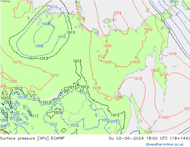 Atmosférický tlak ECMWF Ne 02.06.2024 18 UTC