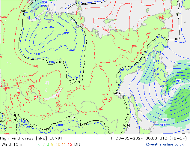 yüksek rüzgarlı alanlar ECMWF Per 30.05.2024 00 UTC