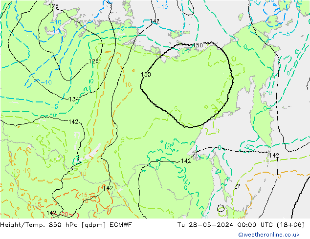 Hoogte/Temp. 850 hPa ECMWF di 28.05.2024 00 UTC