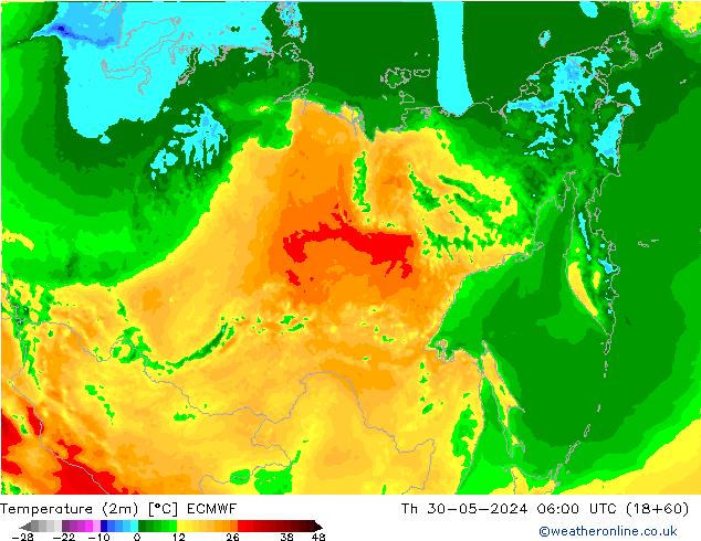 Temperature (2m) ECMWF Th 30.05.2024 06 UTC