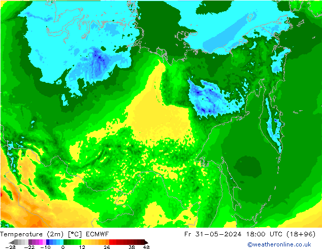 Temperatura (2m) ECMWF Sex 31.05.2024 18 UTC