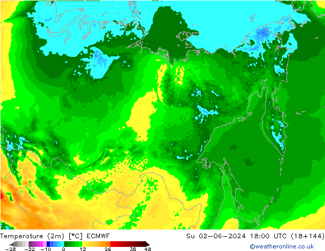 карта температуры ECMWF Вс 02.06.2024 18 UTC