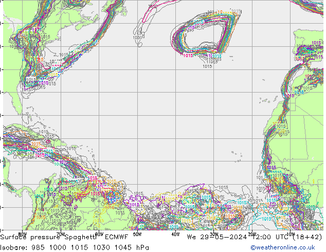 Surface pressure Spaghetti ECMWF We 29.05.2024 12 UTC