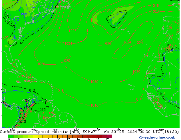 Surface pressure Spread ECMWF We 29.05.2024 00 UTC