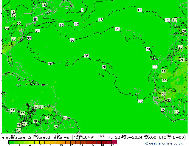 Temperature 2m Spread ECMWF Tu 28.05.2024 00 UTC