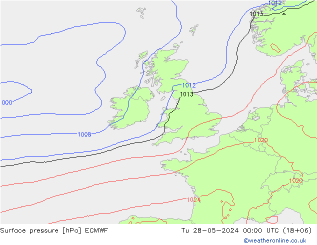 Atmosférický tlak ECMWF Út 28.05.2024 00 UTC