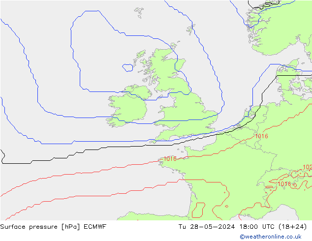 Presión superficial ECMWF mar 28.05.2024 18 UTC