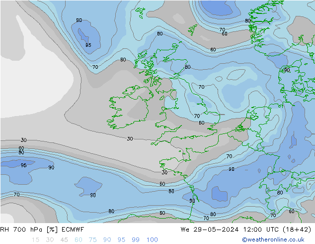 RH 700 hPa ECMWF We 29.05.2024 12 UTC